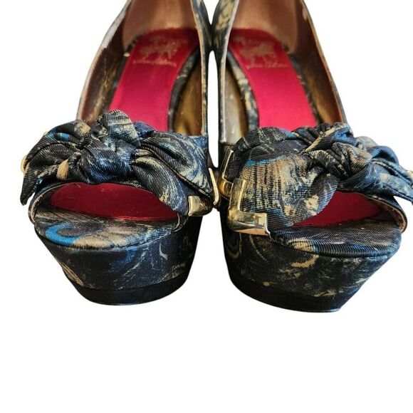 Sam Edelman Heels Womens 8.5 Stiletto Platform Peacock Animal Print Peep Toe - Picture 5 of 9